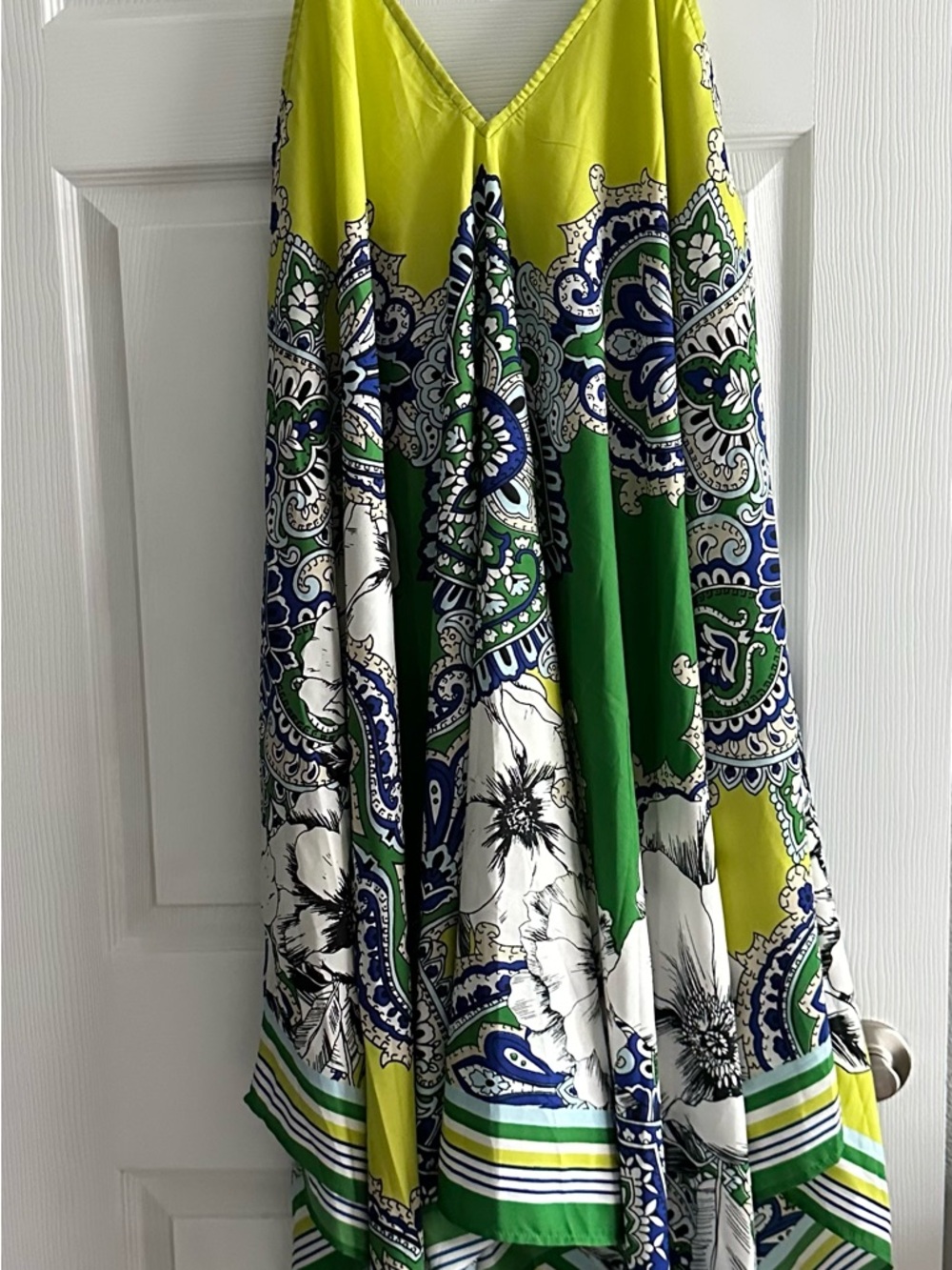 Vibrant Green & Yellow Floral Maxi plus size handkerchief dress